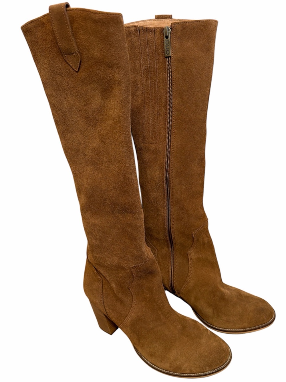 LIKE NEW DUO Tall Knee High Suede Leather Camel Brown Tan Heeled Boots D 42 11
